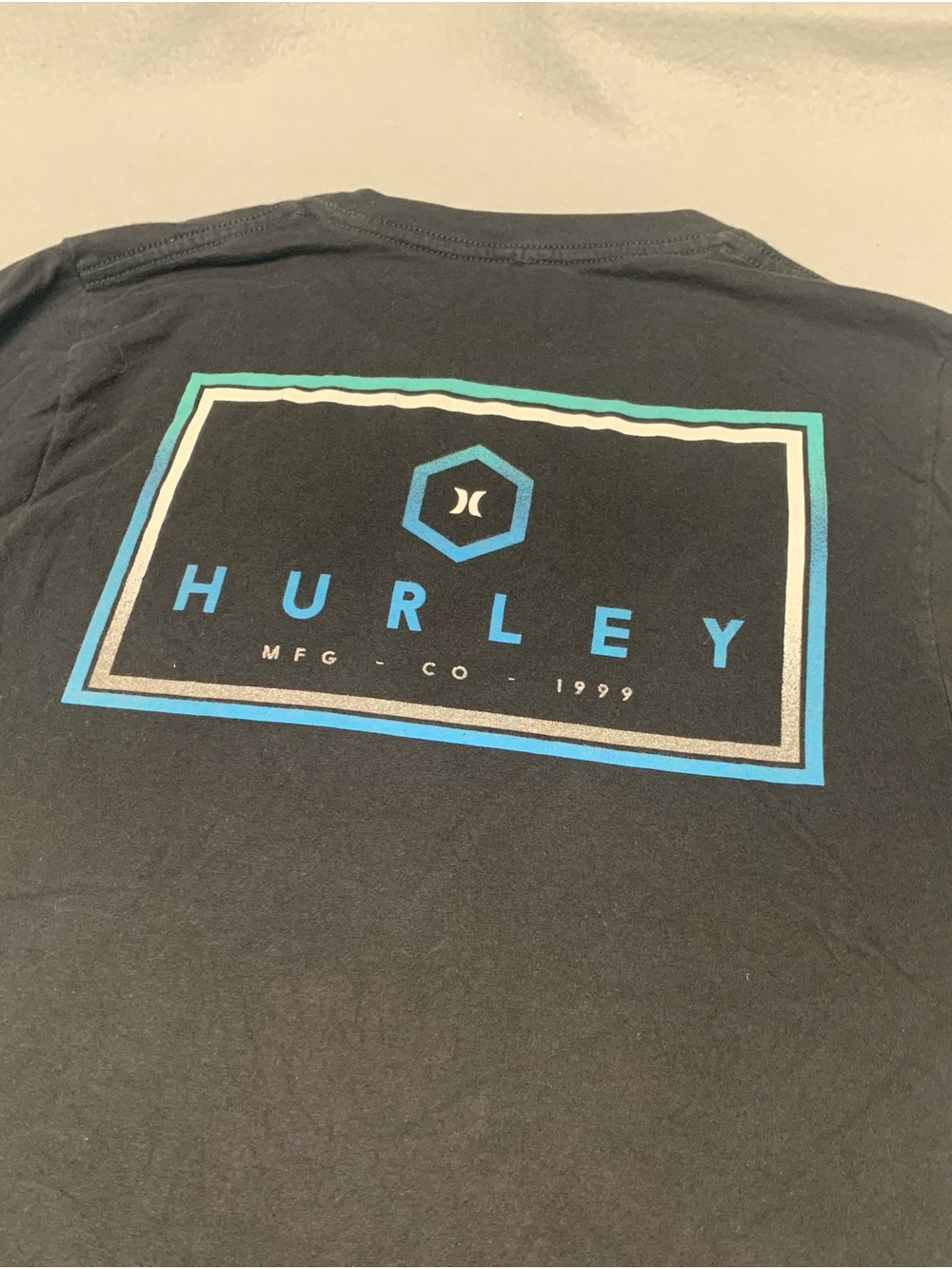 Hurley Black Long Sleeve Tee with Teal and Blue Logo